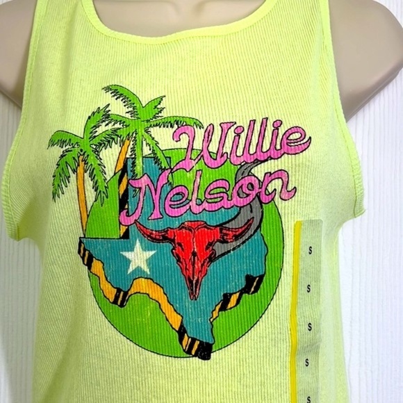 Zion Rootswear - Neon Yellow Willie Nelson Texas Palm Tree Graphic Tank Top Sm - Picture 3 of 10
